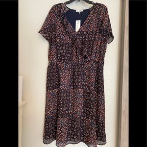 Skies Are Blue Navy Midi Dress with Rust and Light Blue Floral Print